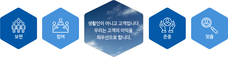 생활인이 아니고 고객입니다. 우리는 고객의 이익을 최우선으로 합니다.